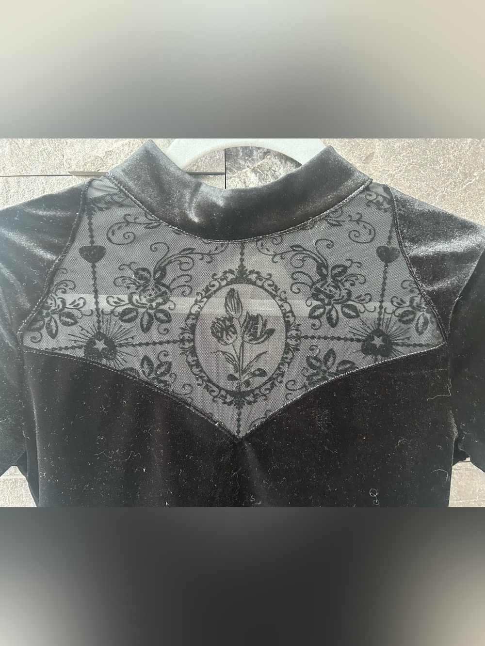 Disturbia Cameo Floral Flocked Mesh Velour High Neck Top - Picture 3 of 6